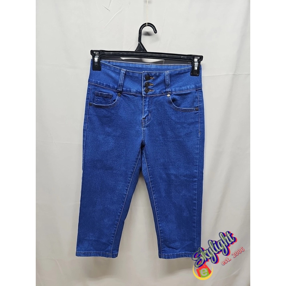Bamboo Womens Blue Capri Skinny High Waist Juniors Stretch Denim Jeans Size 5/6